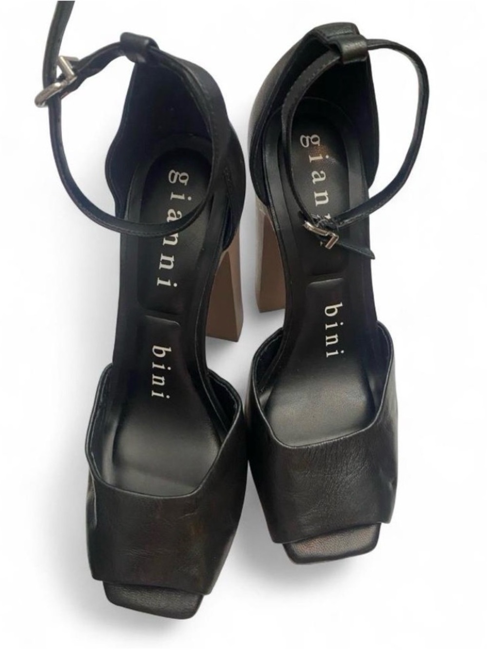 Gianni Bini Fenix Leather Peep Toe Woodgrain Platform Pumps Size 9M